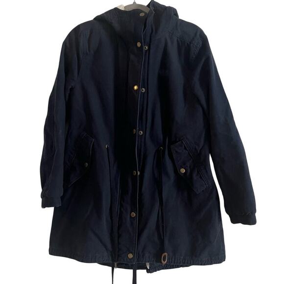 Navy Adidas Drawstring Canvas  Coat- Size M - Picture 1 of 11